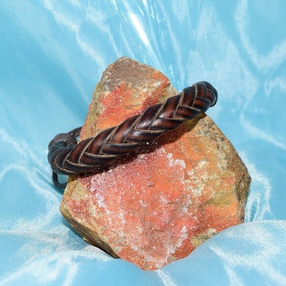 Jonah Lee Mens Leather Rope Herringbone Braided Bracelet Brown Gift Boxed - Picture 3 of 8